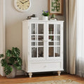 White Buffet Cabinet with Double Glass Doors & Drawer – Storage Sideboard for 1–2 Person Household