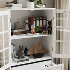 White Buffet Cabinet with Double Glass Doors & Drawer – Storage Sideboard for 1–2 Person Household