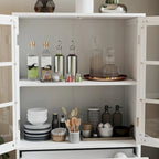 White Buffet Cabinet with Double Glass Doors & Drawer – Storage Sideboard for 1–2 Person Household