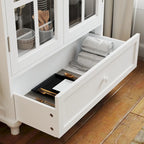 White Buffet Cabinet with Double Glass Doors & Drawer – Storage Sideboard for 1–2 Person Household