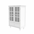 White Buffet Cabinet with Double Glass Doors & Drawer – Storage Sideboard for 1–2 Person Household