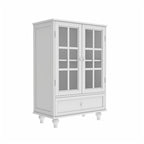 White Buffet Cabinet with Double Glass Doors & Drawer – Storage Sideboard for 1–2 Person Household