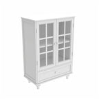 White Buffet Cabinet with Double Glass Doors & Drawer – Storage Sideboard for 1–2 Person Household