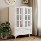 White Buffet Cabinet with Double Glass Doors & Drawer – Storage Sideboard for 1–2 Person Household