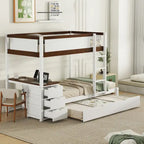 Grey / Brown / White Twin-Over-Twin Bunk Bed with Trundle, Storage & Desk – Modern Style, Sleeps 2–3