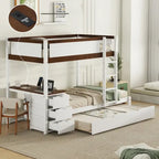 Grey / Brown / White Twin-Over-Twin Bunk Bed with Trundle, Storage & Desk – Modern Style, Sleeps 2–3