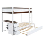 Grey / Brown / White Twin-Over-Twin Bunk Bed with Trundle, Storage & Desk – Modern Style, Sleeps 2–3