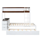 Grey / Brown / White Twin-Over-Twin Bunk Bed with Trundle, Storage & Desk – Modern Style, Sleeps 2–3