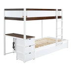 Grey / Brown / White Twin-Over-Twin Bunk Bed with Trundle, Storage & Desk – Modern Style, Sleeps 2–3