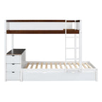 Grey / Brown / White Twin-Over-Twin Bunk Bed with Trundle, Storage & Desk – Modern Style, Sleeps 2–3