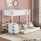 Grey / Brown / White Twin-Over-Twin Bunk Bed with Trundle, Storage & Desk – Modern Style, Sleeps 2–3