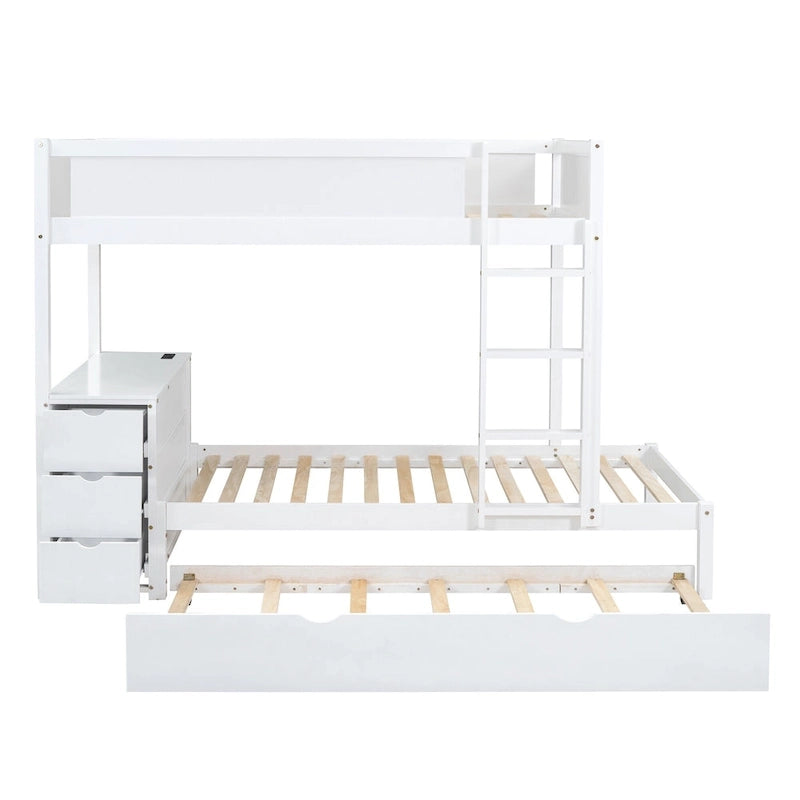 Grey / Brown / White Twin-Over-Twin Bunk Bed with Trundle, Storage & Desk – Modern Style, Sleeps 2–3
