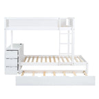 Grey / Brown / White Twin-Over-Twin Bunk Bed with Trundle, Storage & Desk – Modern Style, Sleeps 2–3