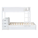 Grey / Brown / White Twin-Over-Twin Bunk Bed with Trundle, Storage & Desk – Modern Style, Sleeps 2–3