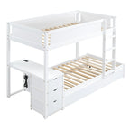 Grey / Brown / White Twin-Over-Twin Bunk Bed with Trundle, Storage & Desk – Modern Style, Sleeps 2–3