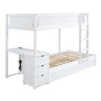 Grey / Brown / White Twin-Over-Twin Bunk Bed with Trundle, Storage & Desk – Modern Style, Sleeps 2–3