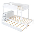 Grey / Brown / White Twin-Over-Twin Bunk Bed with Trundle, Storage & Desk – Modern Style, Sleeps 2–3