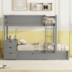 Grey / Brown / White Twin-Over-Twin Bunk Bed with Trundle, Storage & Desk – Modern Style, Sleeps 2–3