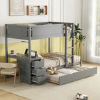Grey / Brown / White Twin-Over-Twin Bunk Bed with Trundle, Storage & Desk – Modern Style, Sleeps 2–3