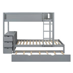 Grey / Brown / White Twin-Over-Twin Bunk Bed with Trundle, Storage & Desk – Modern Style, Sleeps 2–3
