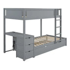 Grey / Brown / White Twin-Over-Twin Bunk Bed with Trundle, Storage & Desk – Modern Style, Sleeps 2–3