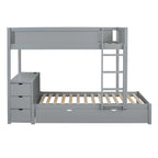 Grey / Brown / White Twin-Over-Twin Bunk Bed with Trundle, Storage & Desk – Modern Style, Sleeps 2–3