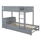 Grey / Brown / White Twin-Over-Twin Bunk Bed with Trundle, Storage & Desk – Modern Style, Sleeps 2–3