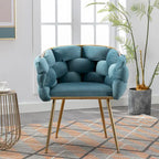 Blue Velvet Accent Chair with Gold Metal Legs – Modern Style, Seats 1