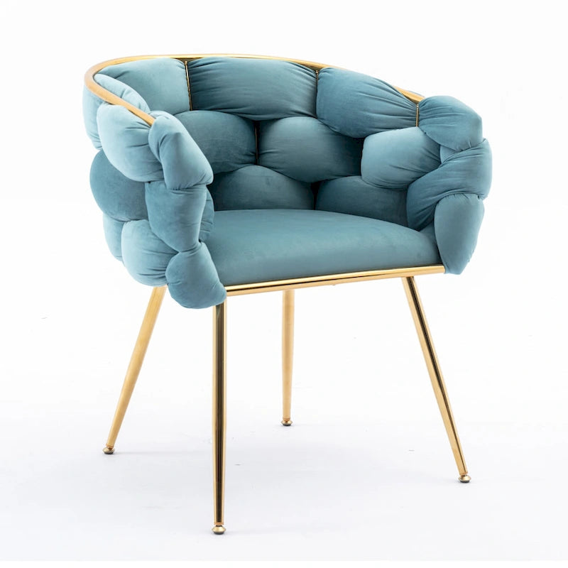 Blue Velvet Accent Chair with Gold Metal Legs – Modern Style, Seats 1