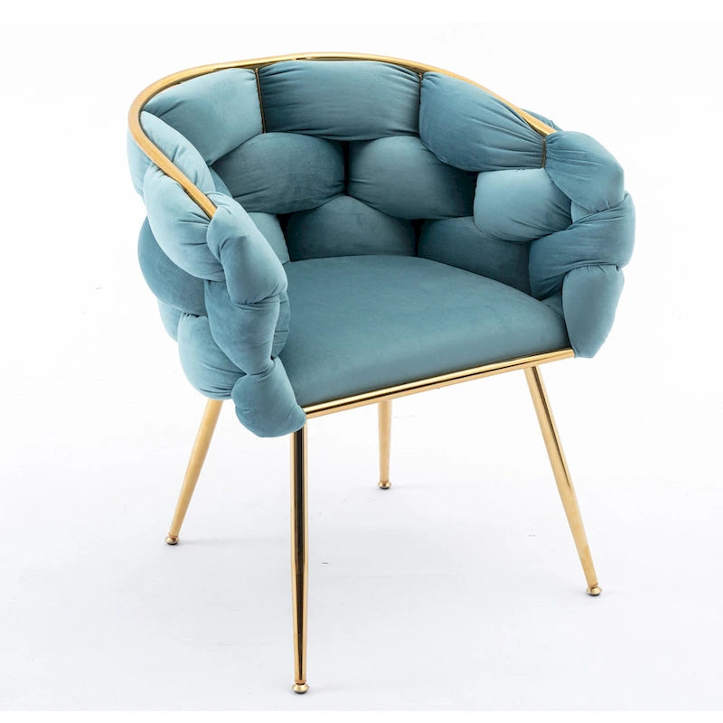 Blue Velvet Accent Chair with Gold Metal Legs – Modern Style, Seats 1