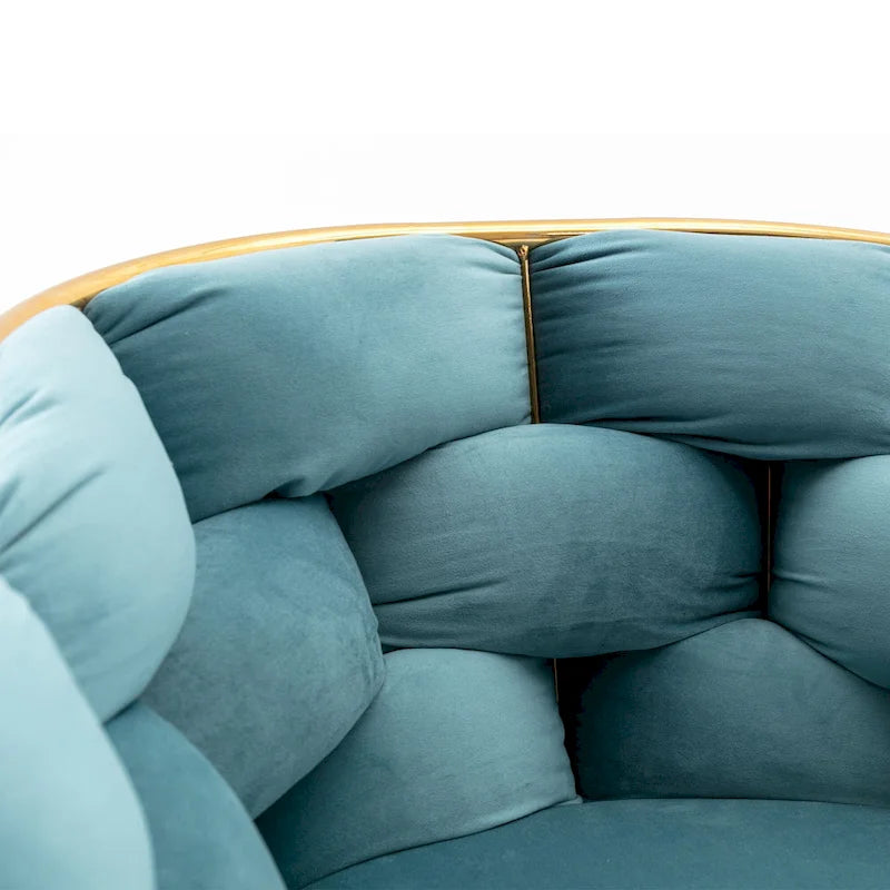 Blue Velvet Accent Chair with Gold Metal Legs – Modern Style, Seats 1
