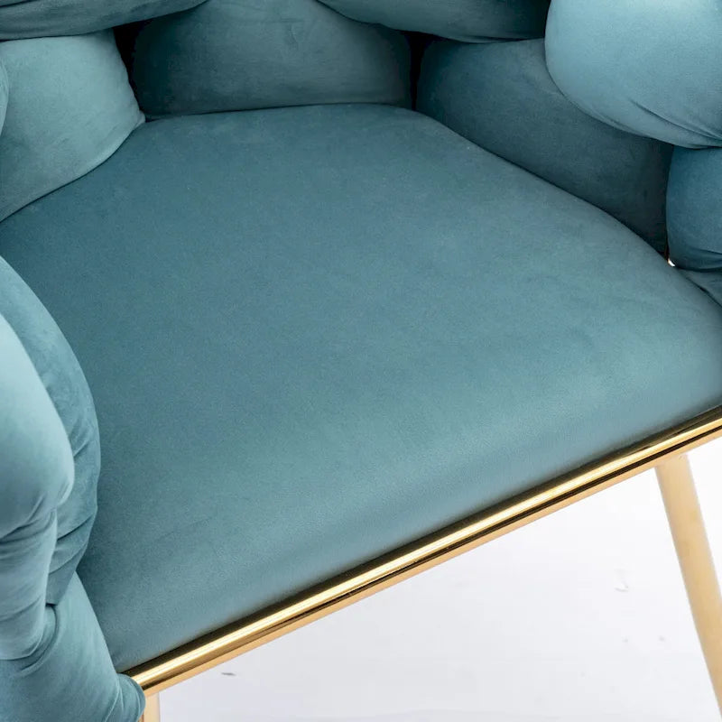 Blue Velvet Accent Chair with Gold Metal Legs – Modern Style, Seats 1