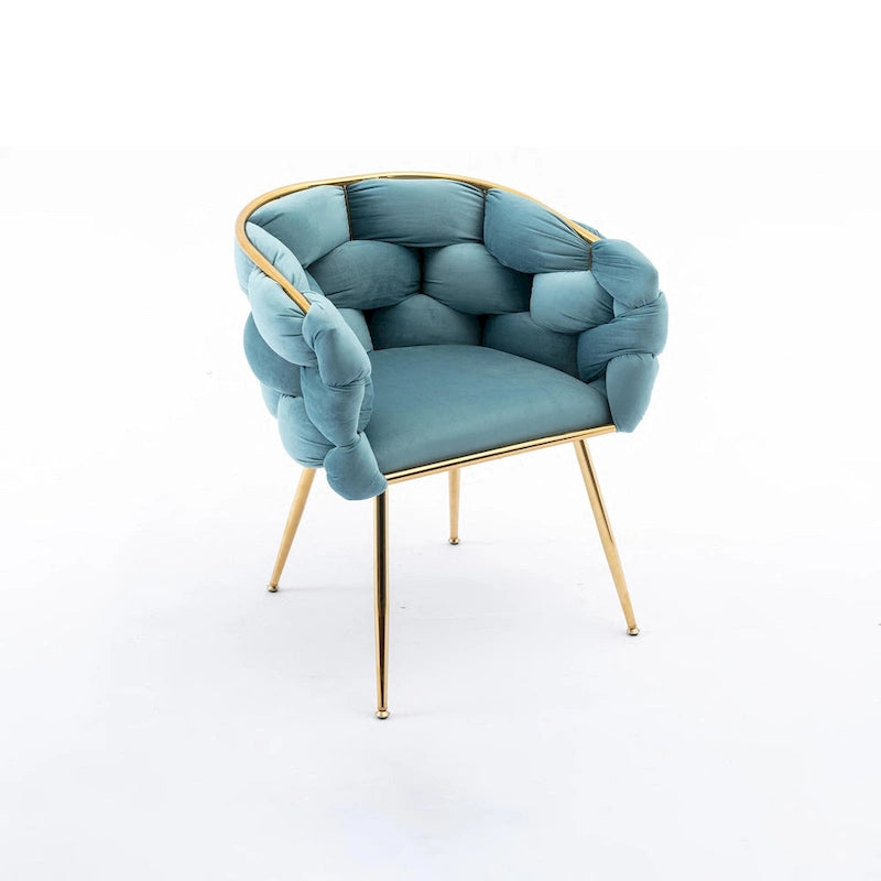 Blue Velvet Accent Chair with Gold Metal Legs – Modern Style, Seats 1