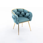 Blue Velvet Accent Chair with Gold Metal Legs – Modern Style, Seats 1