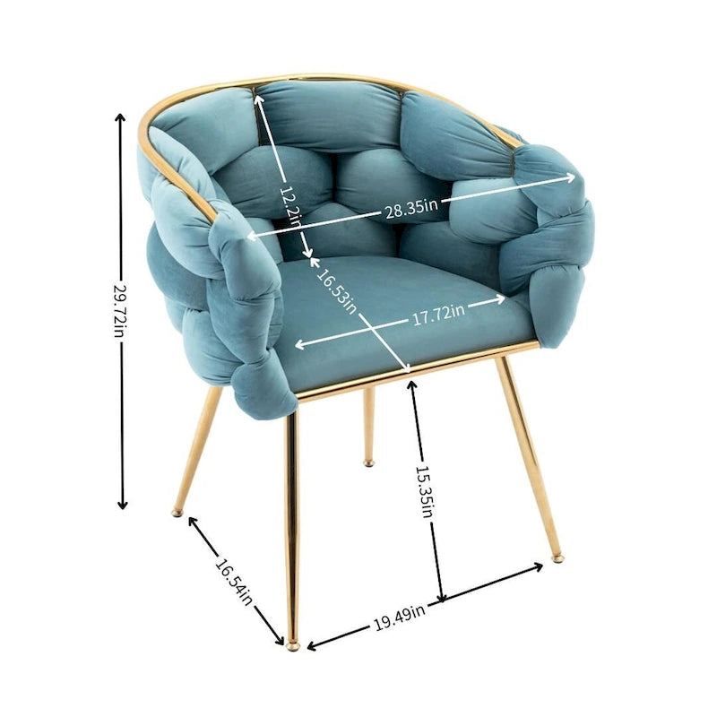 Blue Velvet Accent Chair with Gold Metal Legs – Modern Style, Seats 1