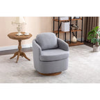 Light Blue Linen Upholstered Swivel Accent Chair with Round Wood Base – Modern Style, Seats 1