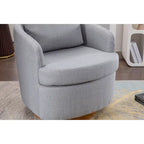 Light Blue Linen Upholstered Swivel Accent Chair with Round Wood Base – Modern Style, Seats 1