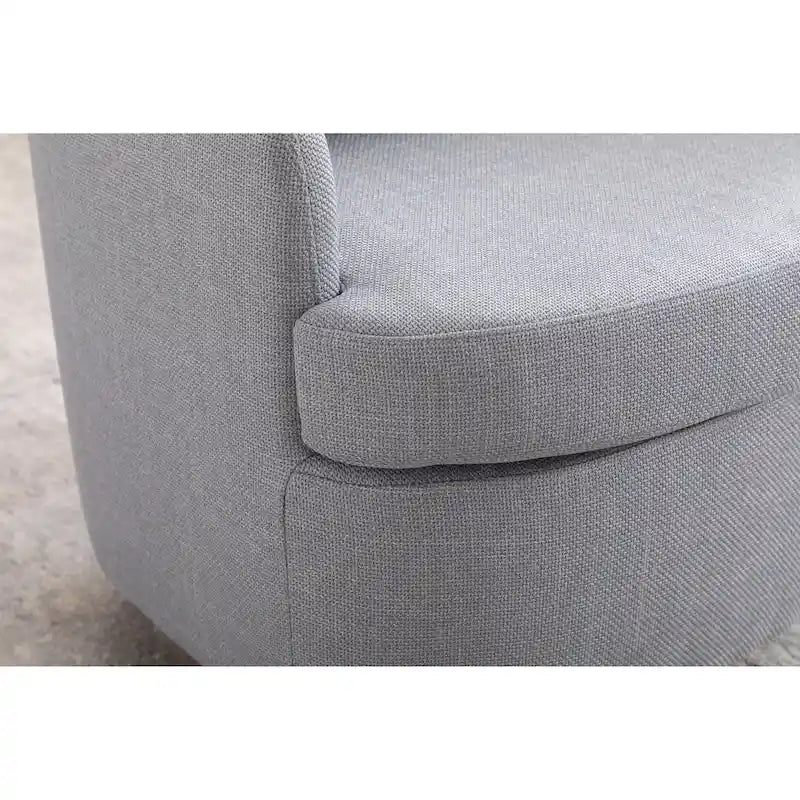 Light Blue Linen Upholstered Swivel Accent Chair with Round Wood Base – Modern Style, Seats 1