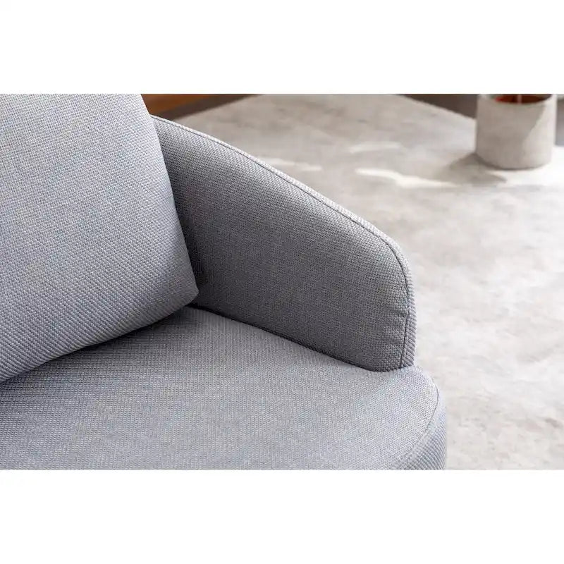 Light Blue Linen Upholstered Swivel Accent Chair with Round Wood Base – Modern Style, Seats 1