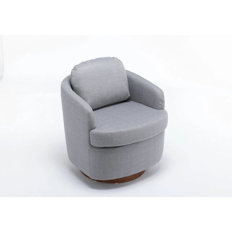 Light Blue Linen Upholstered Swivel Accent Chair with Round Wood Base – Modern Style, Seats 1