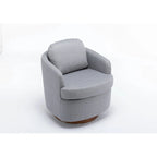 Light Blue Linen Upholstered Swivel Accent Chair with Round Wood Base – Modern Style, Seats 1