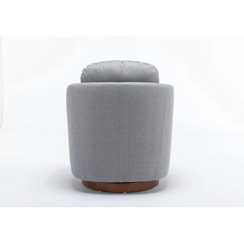 Light Blue Linen Upholstered Swivel Accent Chair with Round Wood Base – Modern Style, Seats 1