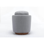Light Blue Linen Upholstered Swivel Accent Chair with Round Wood Base – Modern Style, Seats 1