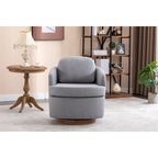 Light Blue Linen Upholstered Swivel Accent Chair with Round Wood Base – Modern Style, Seats 1