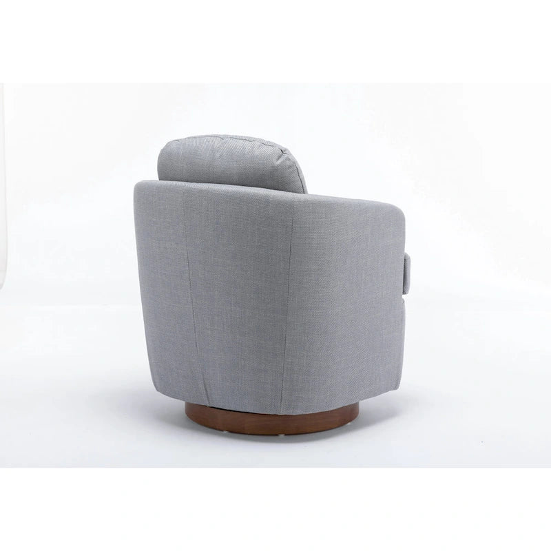 Light Blue Linen Upholstered Swivel Accent Chair with Round Wood Base – Modern Style, Seats 1