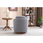 Light Blue Linen Upholstered Swivel Accent Chair with Round Wood Base – Modern Style, Seats 1