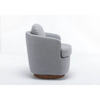Light Blue Linen Upholstered Swivel Accent Chair with Round Wood Base – Modern Style, Seats 1