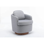 Light Blue Linen Upholstered Swivel Accent Chair with Round Wood Base – Modern Style, Seats 1