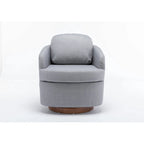 Light Blue Linen Upholstered Swivel Accent Chair with Round Wood Base – Modern Style, Seats 1