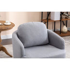 Light Blue Linen Upholstered Swivel Accent Chair with Round Wood Base – Modern Style, Seats 1